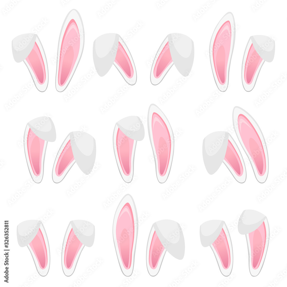 Easter bunny ears stickers collection. Set of masks Rabbit ear isolated on white background. Vector illustration Easter bunny ears stickers collection. Set of masks Rabbit ear isolated on white background. Vector illustration
