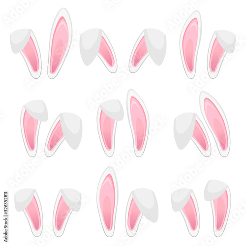 Easter bunny ears stickers collection. Set of masks Rabbit ear isolated on white background. Vector illustration