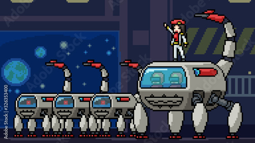 vector pixel art scene space army