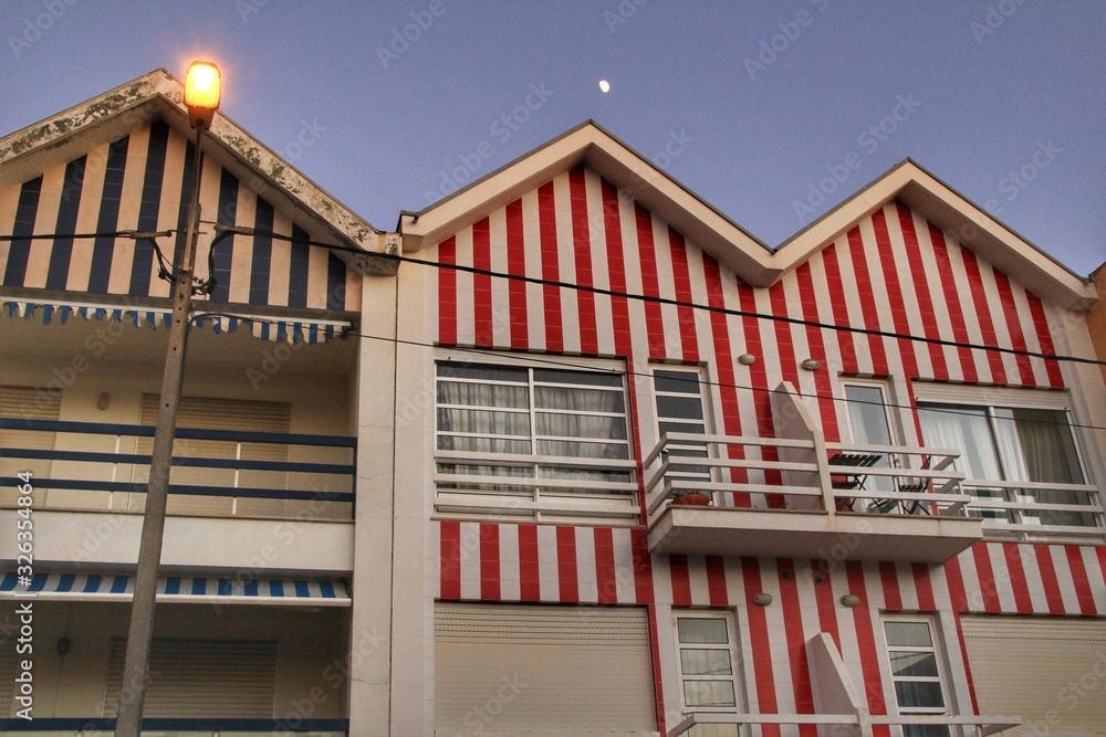 Striped and colorful facades in Costa Nova