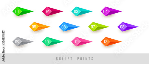 Colorful bullet points - numbered from one to twelve. Vector illustration.