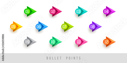 Colorful bullet points - numbered from one to twelve. Vector illustration.