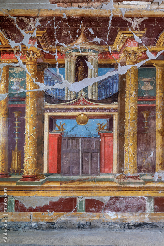 Oplontis Villa of Poppea - Triclinium, The II style decorations on the walls