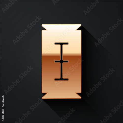 Gold Blade razor icon isolated on black background. Long shadow style. Vector Illustration