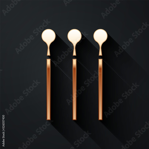 Gold Matches icon isolated on black background. Long shadow style. Vector Illustration