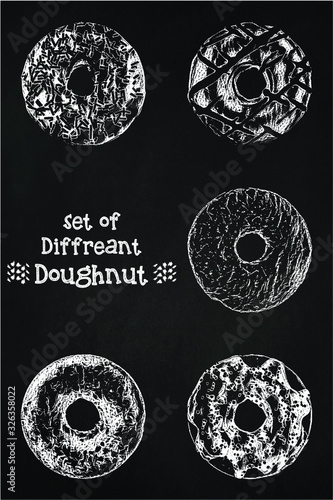 set of five Hand Drawn different Doughnut