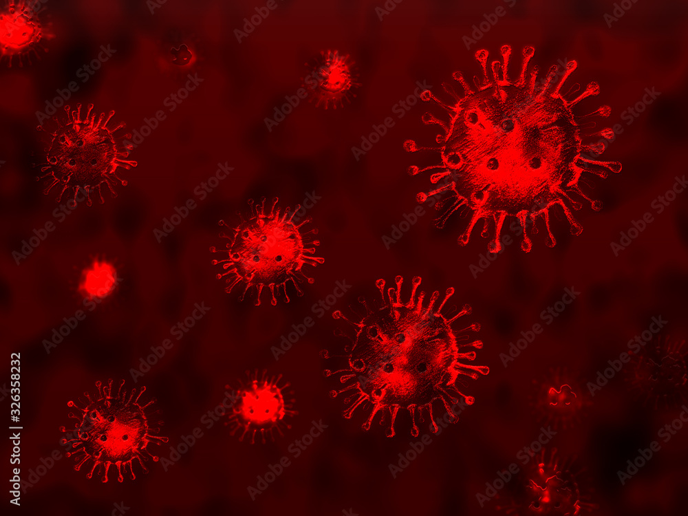 Obraz premium Coronavirus illustration concept. Microscopic view of Coronavirus, a pathogen that attacks the respiratory tract.