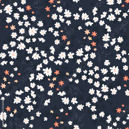Cute hand drawn floral seamless pattern, flower meadow background, great for textiles, banners, wallpapers, vector design