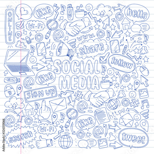 Social media  business  management vector icons. Internet marketing  communications.