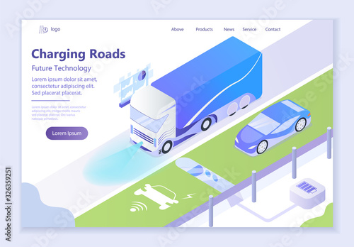 Future technology - Charging Roads, 3d isometric vector illustration