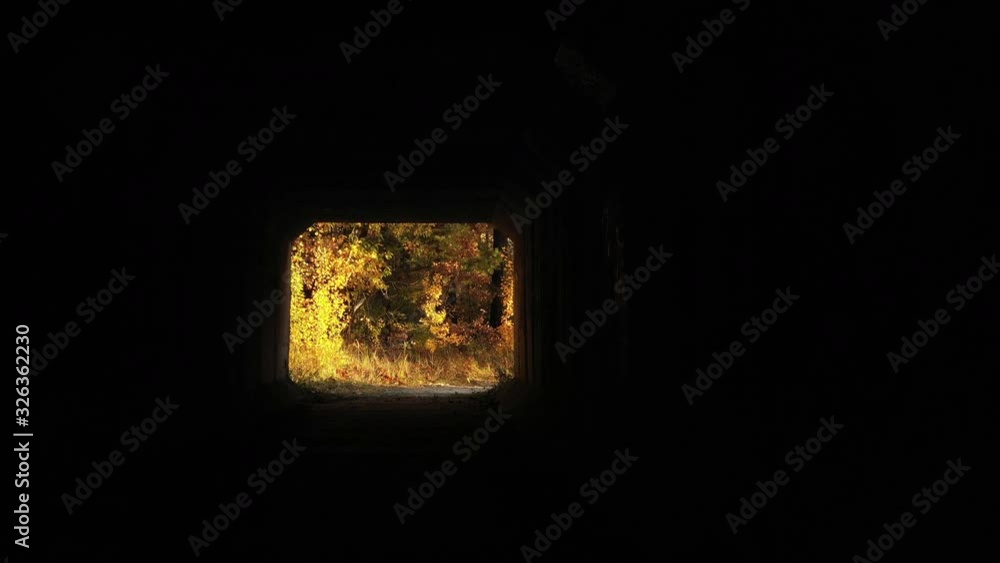 Dark concrete tunnel at the edge of the autumn forest. Dark concrete tunnel at the edge of the autumn forest.