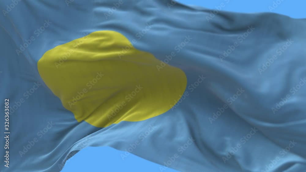 4k Palau National flag slow seamless waving with visible wrinkles in ...