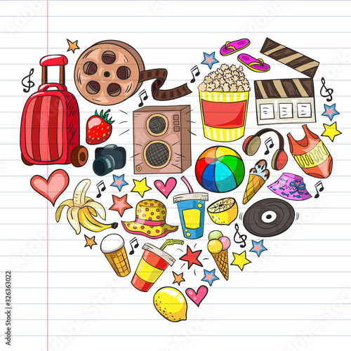 Vector pattern with icons for beauty and shopping. Icons for beauty, shopping, fashion, shopping mall, strip mall. Sale, discount.