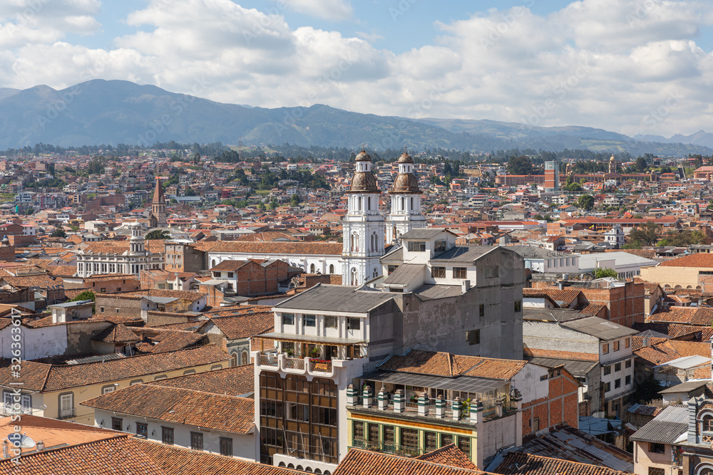 View of the city of Cuenca, Ecuador, with it's many churches at sunny summer day. South America.