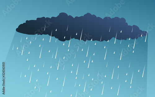 Illustration of Cloud and rain on dark background. heavy rain  rainy season  paper cut and flat style. vector  illustration. photo