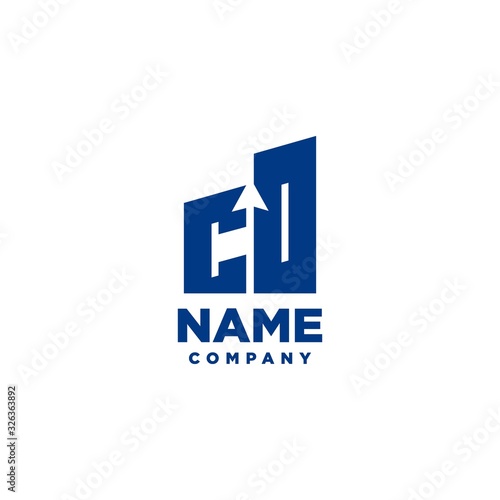 CO monogram logo with a negative space style arrow up design template