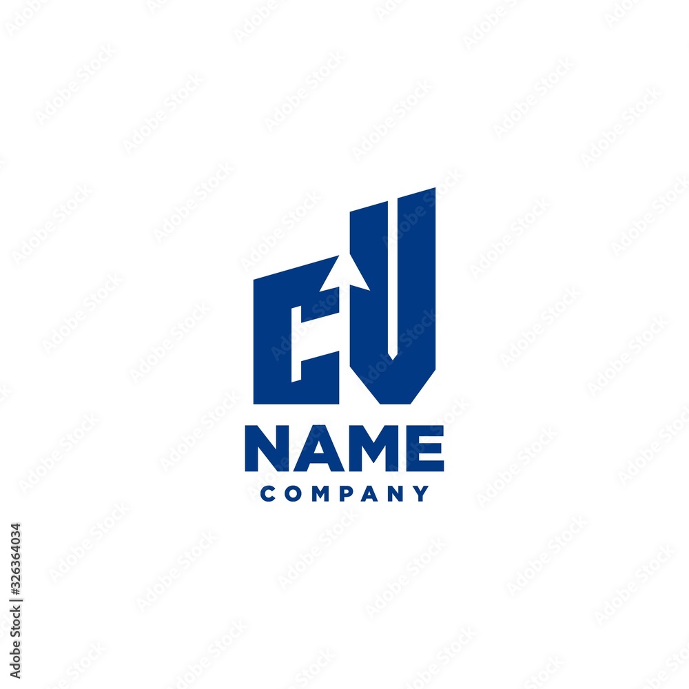 CV monogram logo with a negative space style arrow up design template CV monogram logo with a negative space style arrow up design template