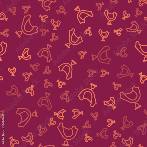 Brown line Wild west saddle icon isolated seamless pattern on red background. Vector Illustration