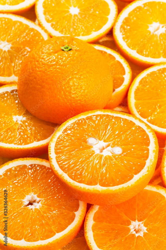 Background from fresh orange slices. Side view. Background from fresh orange slices. Side view.