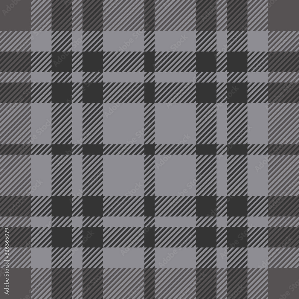 Plaid pattern vector. Seamless check plaid background texture in dark grey for autumn and winter flannel shirt, scarf, blanket, or other modern textile design.