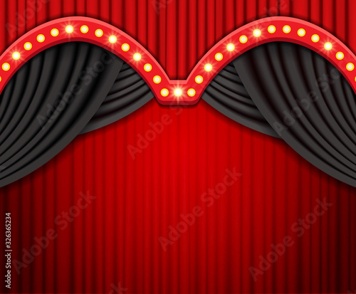 Background with red and black theatre curtain