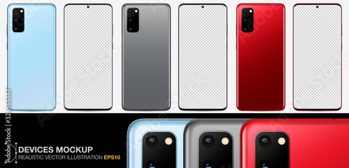Front and back side smartphone. Mockup screen smartphone with blank screen for your design. Realistic vector illustration EPS10
