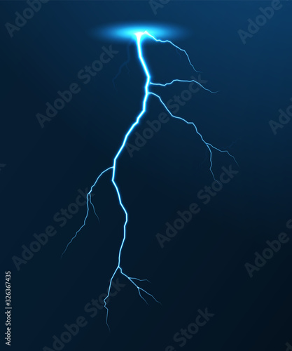 Lightning bolt, thunder strike realistic vector illustration.