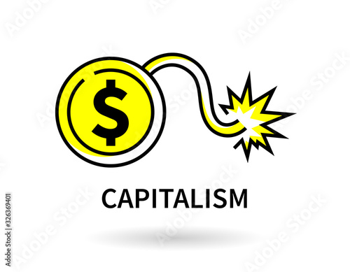 US Dollar coin bomb line icon. American capitalism financial crisis graphic. Economic bomb vector illustration.