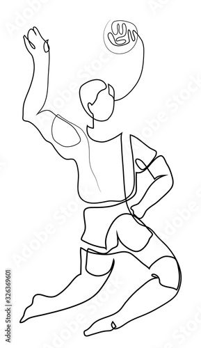 One continuous line drawing of volleyball athlete player. Team sport concept. 