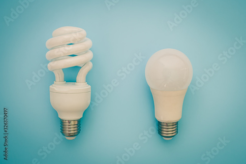 Glowing LED light bulb on b...