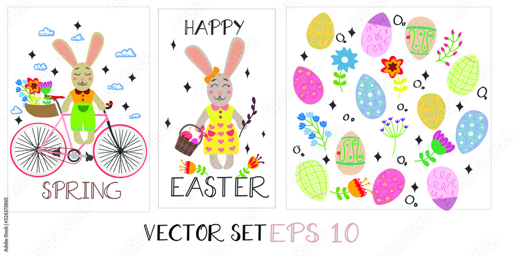 Vector Easter spring set card Vector Easter spring set card