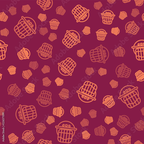 Photography Brown line Hockey helmet icon isolated seamless pattern on red background