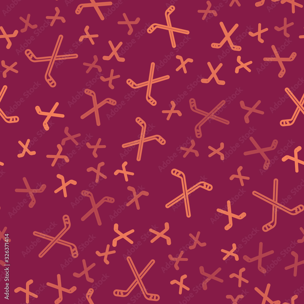 Naklejka Brown line Ice hockey sticks icon isolated seamless pattern on red background. Vector Illustration