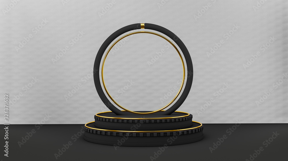 Art Deco style black pedestal with black and gold circle shapes. Art Deco style black pedestal with black and gold circle shapes.