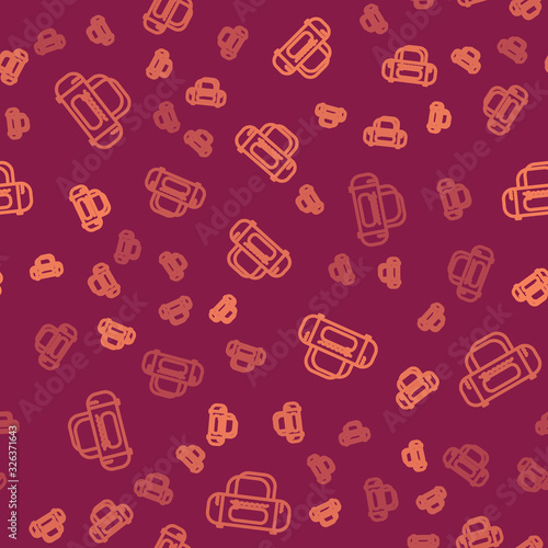Brown line Sport bag icon isolated seamless pattern on red background. Vector Illustration