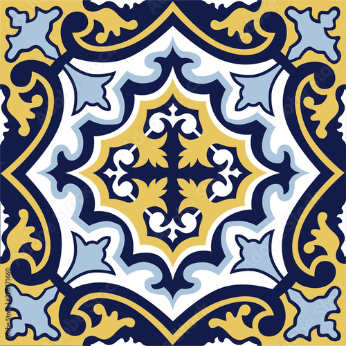 Abstract floral seamless pattern. Geometric asian ornament. Traditional floral oriental tile ornamental backdrop in portugues azulejo style.