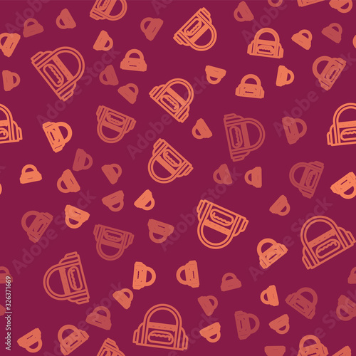 Brown line Sport bag icon isolated seamless pattern on red background. Vector Illustration