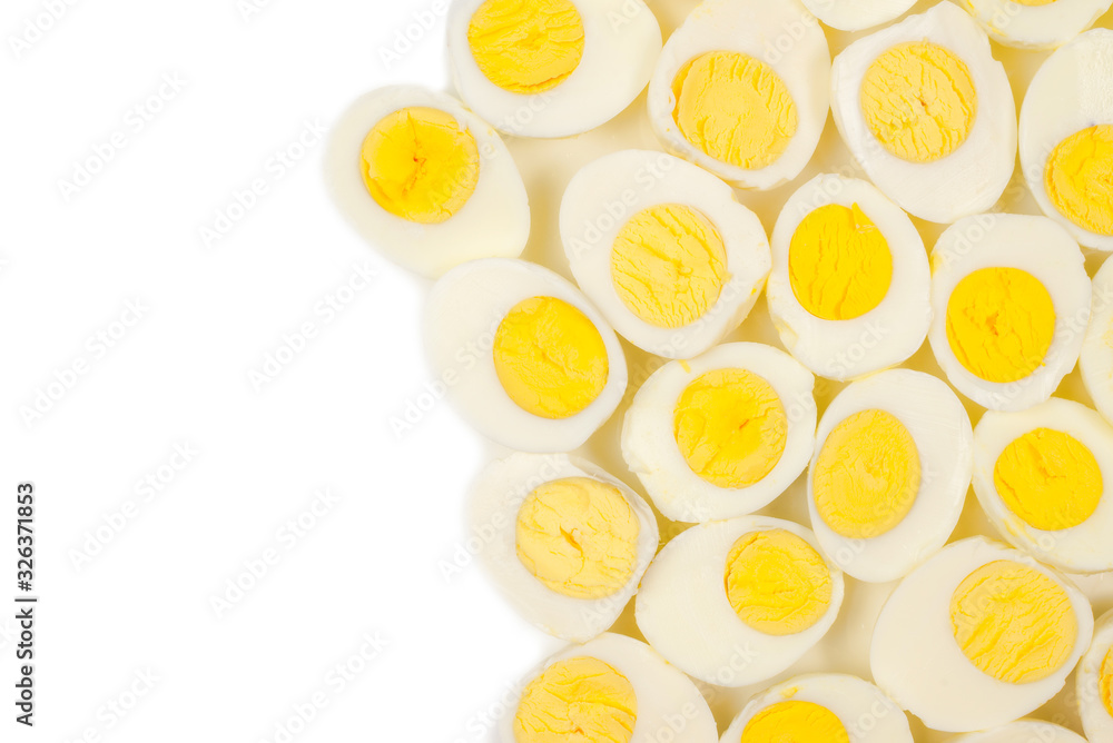 Half boiled eggs background.