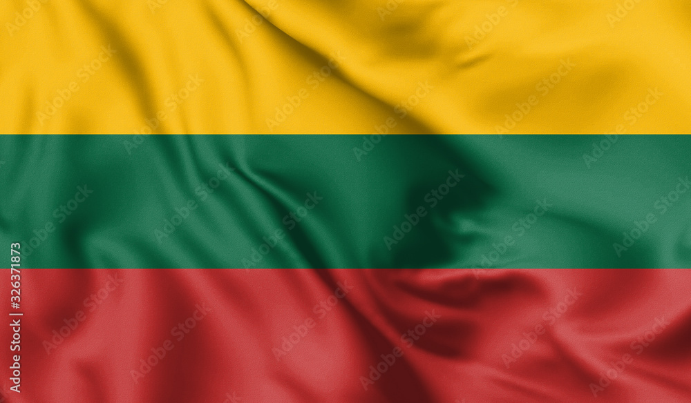 Obraz premium Lithuania flag blowing in the wind. Background texture. 3d Illustration.