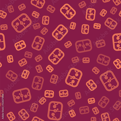 Brown line Air hockey table icon isolated seamless pattern on red background. Vector Illustration