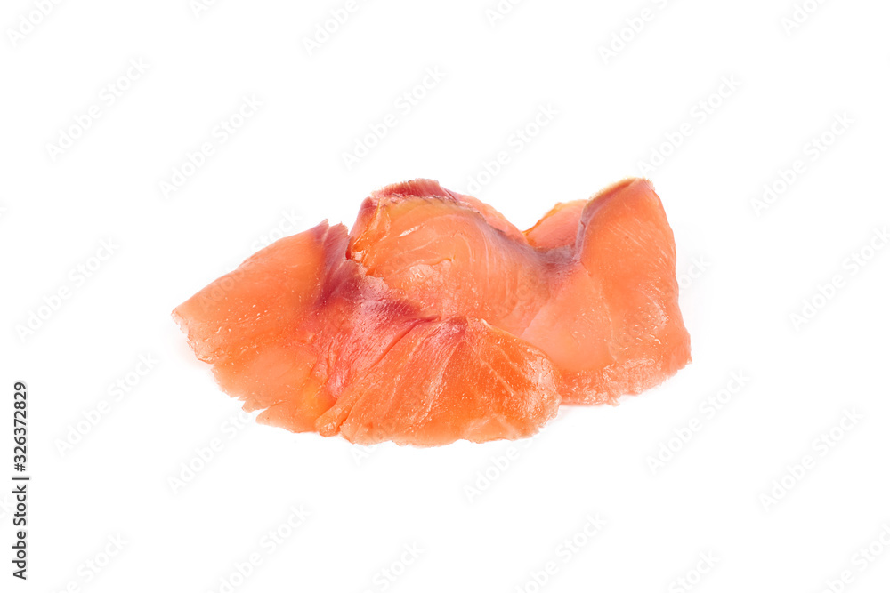 Slices of tasty salmon fillet isolated on white background. Slices of tasty salmon fillet isolated on white background.