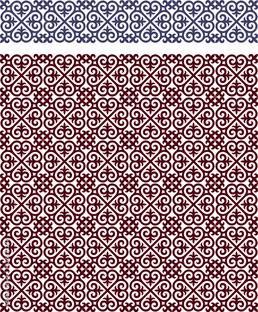 Kazakh ornaments. Seamless traditional carpet patterns of Kazakhs. Background, texture, design life of nomads. Ancient Turkic ornaments. Customs and traditions of Kazakhstan. Decorative art of nomads