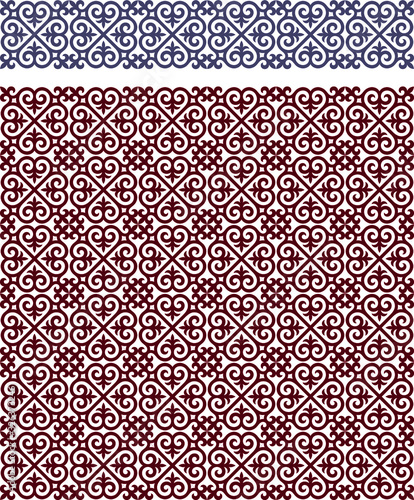Kazakh ornaments. Seamless traditional carpet patterns of Kazakhs. Background, texture, design life of nomads. Ancient Turkic ornaments. Customs and traditions of Kazakhstan. Decorative art of nomads