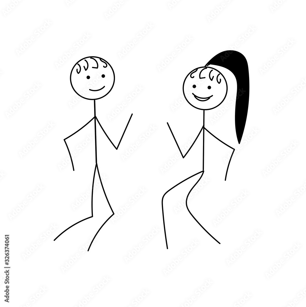 stick man happy young man and girl dancing isolated on white background stick man happy young man and girl dancing isolated on white background