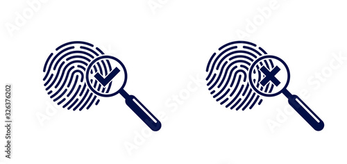Finger print with magnifying glass vector simple logo or icon, incognito man concept, unidentified person, people search, biometric identification.