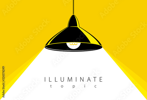 Lamp illumination vector advertising poster illustration with copy space for text, flat style template for banner, background or wallpaper.