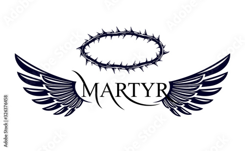 Martyr vector concept logo or sign, Christian religion and faith saint person, martyrdom blackthorn thorn wreath crown, Jesus Christ, suffering pain.