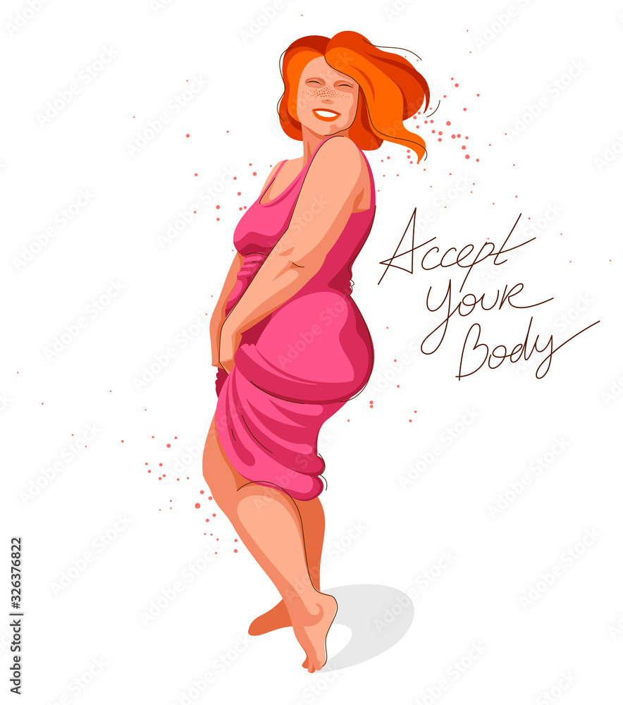 Attractive and sexy plus size woman isolated on white, vector illustration concept of body positivity health and happiness, love and accept your body idea. Attractive and sexy plus size woman isolated on white, vector illustration concept of body positivity health and happiness, love and accept your body idea.