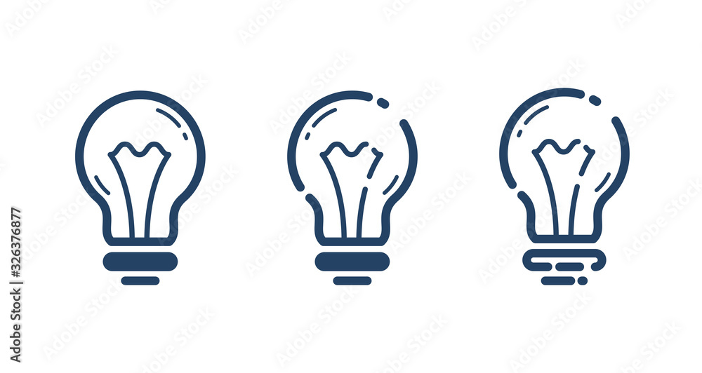 Light bulbs set idea vector simple linear icon, science and business line art symbol, creative solutions. Light bulbs set idea vector simple linear icon, science and business line art symbol, creative solutions.