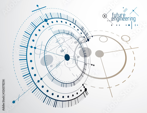 Vector industrial and engineering background, future technical plan. Abstract blueprint of mechanism, mechanical scheme.